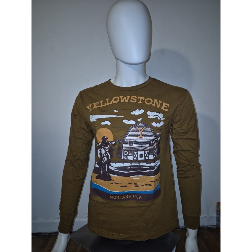 Yellowstone Montana USA Unisex Adult MED Long sleeve T-Shirt, Brown